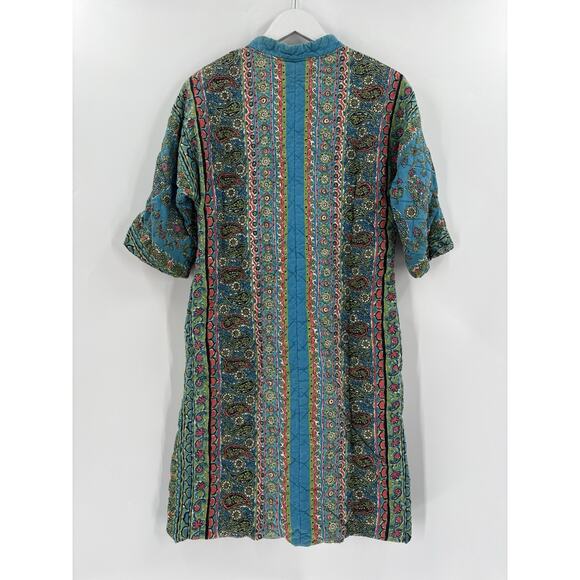 Vintage Loungees House Coat Womens Small Blue Floral Paisley Snap Button Quilted - Picture 10 of 15